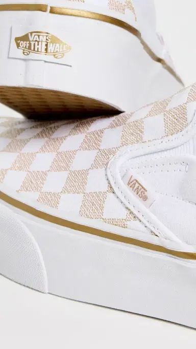 Vans Classic Slip On Platform Sneakers Metallic Checkerboard Gold | Thumbnail 6