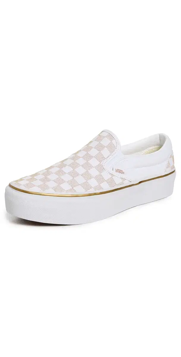 Classic Slip On Platform Sneakers Metallic Checkerboard Gold M 3.5/ W 5