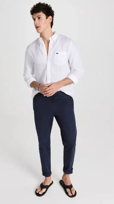 Lacoste Regular Fit Linen Casual Button Down hirt White | Thumbnail 5 Lacoste Regular Fit Linen Casual Button Down hirt White | Thumbnail 5