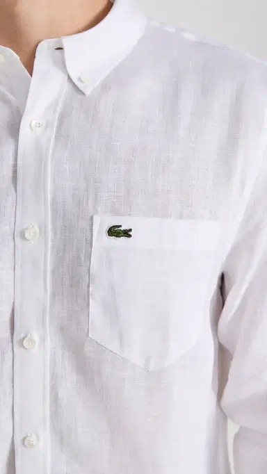 Lacoste Regular Fit Linen Casual Button Down hirt White | Thumbnail 6 Lacoste Regular Fit Linen Casual Button Down hirt White | Thumbnail 6