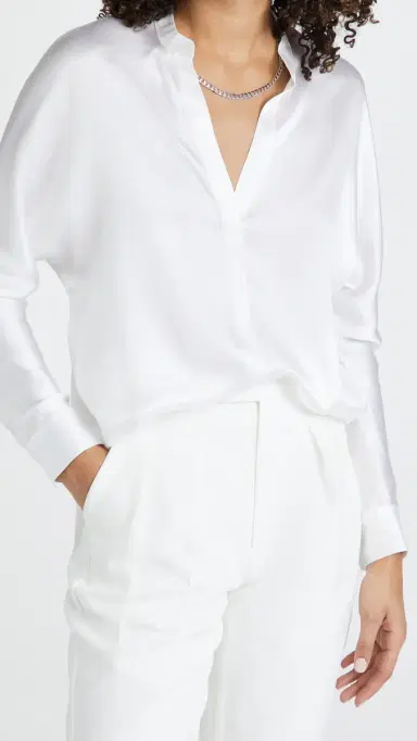 Vince Band Collar Blouse Optic White M | Thumbnail 2