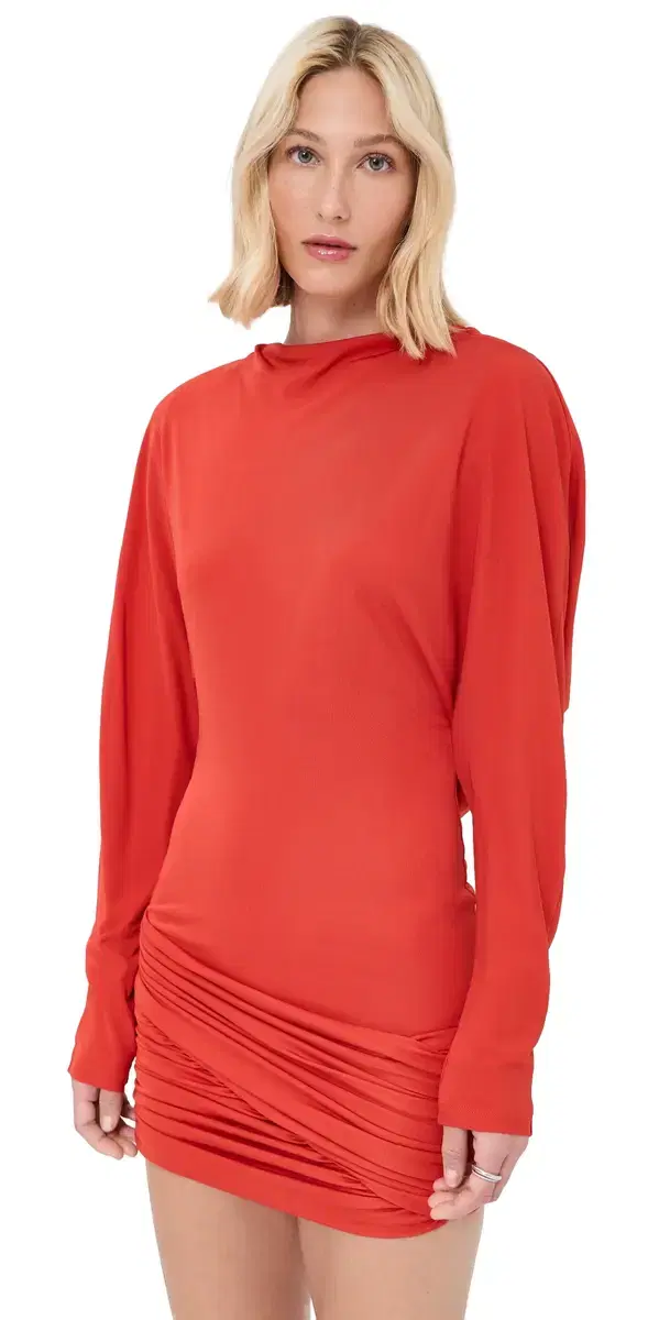 Christopher Esber Luna Draped Jersey Mini Dress Tangerine
