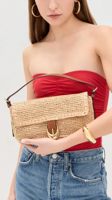 Staud Harlow Raffia Shoulder Bag Natural/Tan | Thumbnail 3 Staud Harlow Raffia Shoulder Bag Natural/Tan | Thumbnail 3