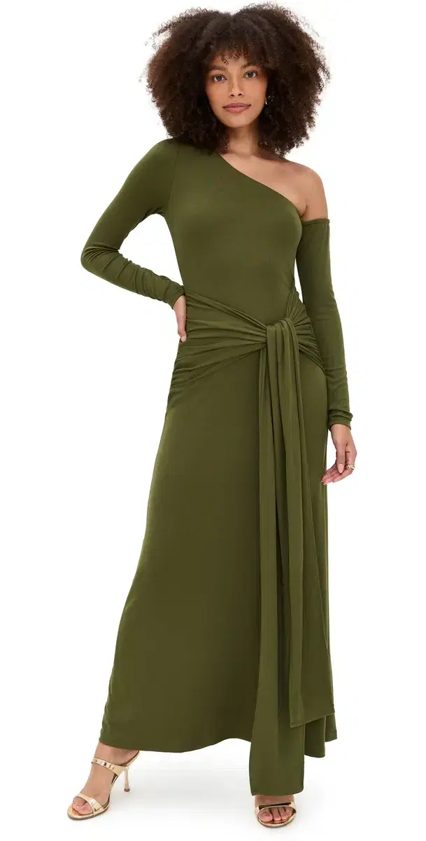 Bianca One houlder Maxi Dress Army Green