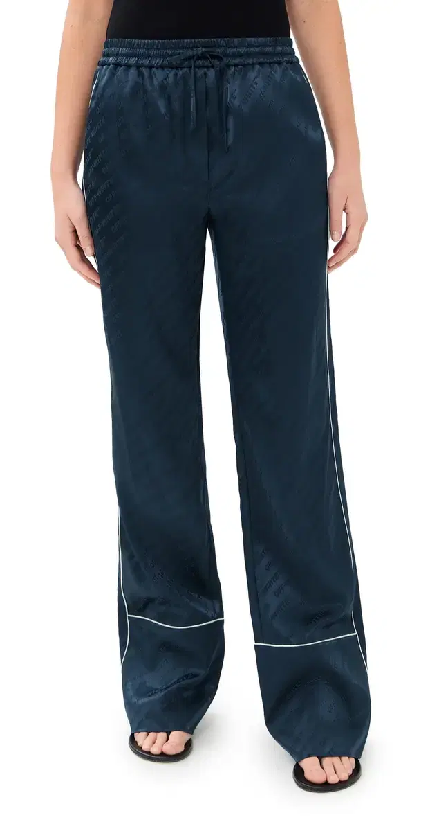 Off-White Jacquard Off Satin Pajama Pants Blue Iris