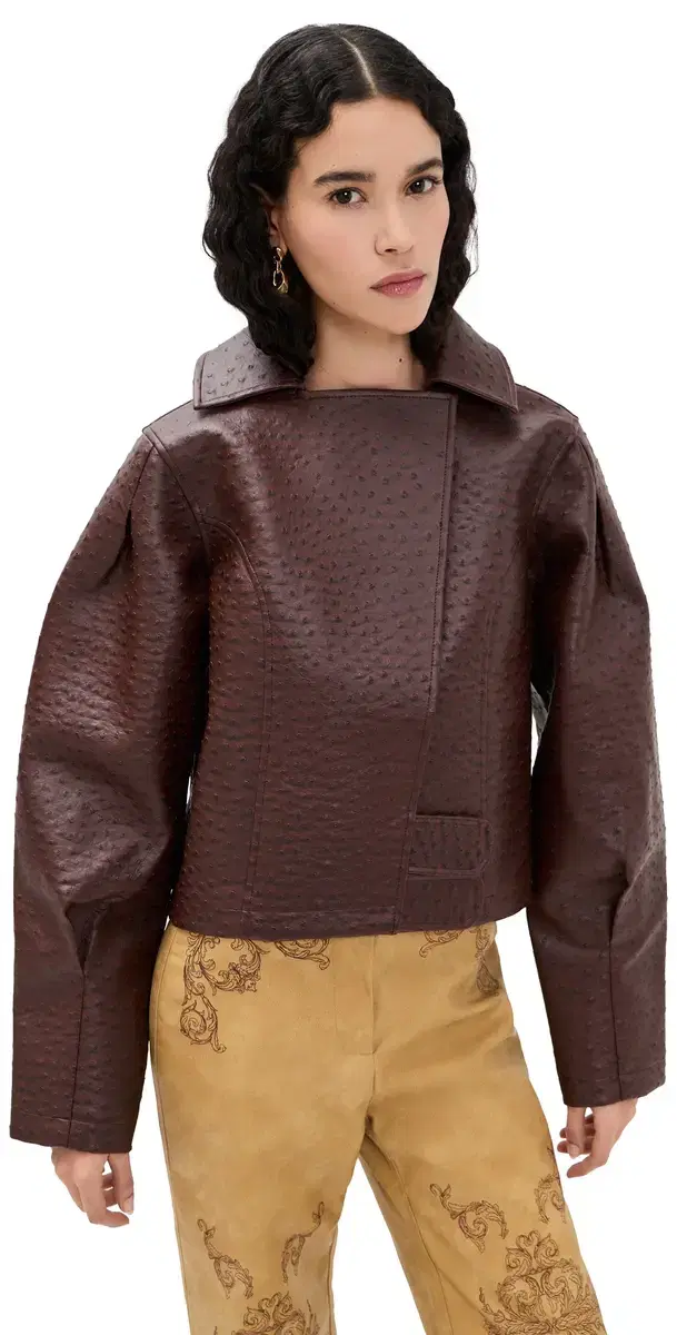 Oliver Faux Ostrich Leather Jacket ahogany