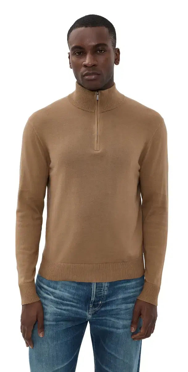 Original abel Cotton Half Zip Sweater Brown