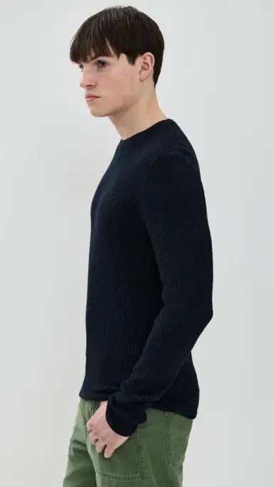 Billy Reid Mini Waffle Crew Sweater Midnight | Thumbnail 4 Billy Reid Mini Waffle Crew Sweater Midnight | Thumbnail 4
