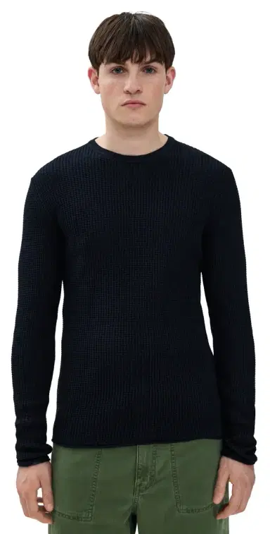 Billy Reid Mini Waffle Crew Sweater Midnight | Thumbnail 1 Billy Reid Mini Waffle Crew Sweater Midnight | Thumbnail 1