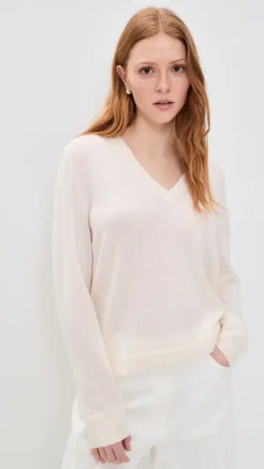 Jenni Kayne Flynn Cashmere V Neck Top Ivory S | Thumbnail 2
