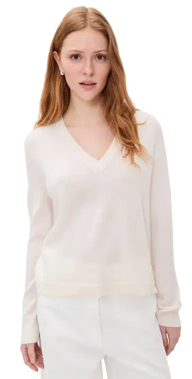 Jenni Kayne Flynn Cashmere V Neck Top Ivory S | Thumbnail 1