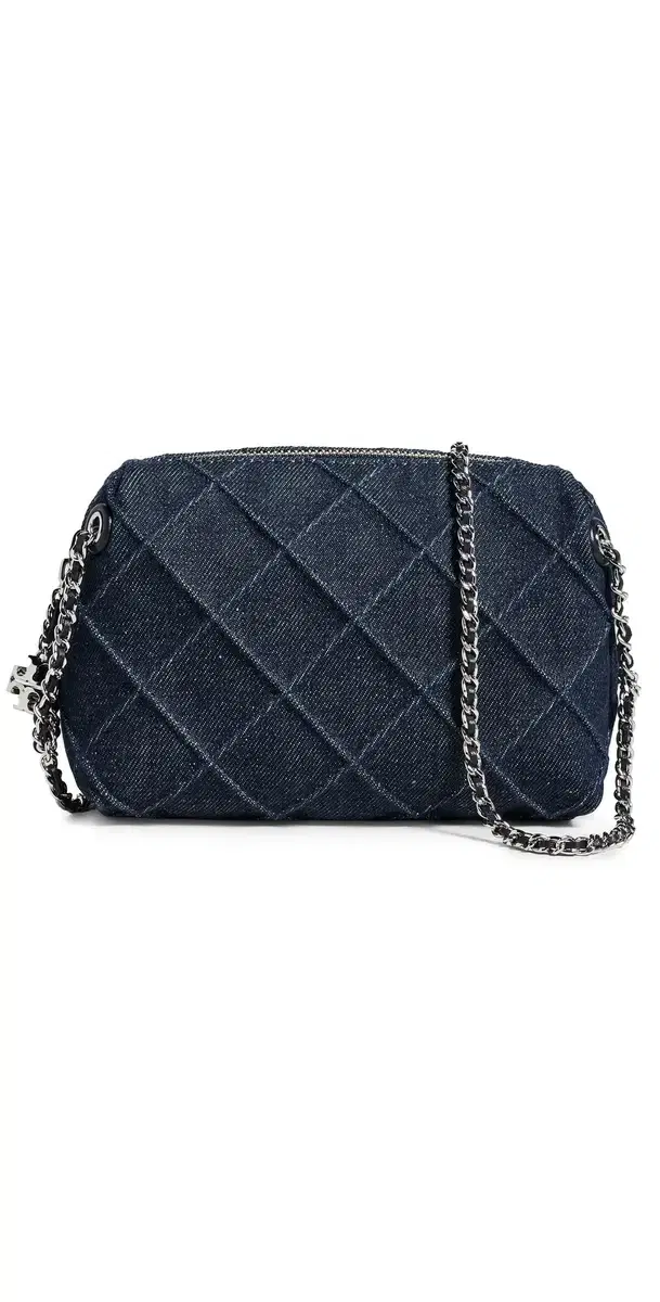 Tory Burch Fleming Denim Soft Crossbody Bag Blue One Size