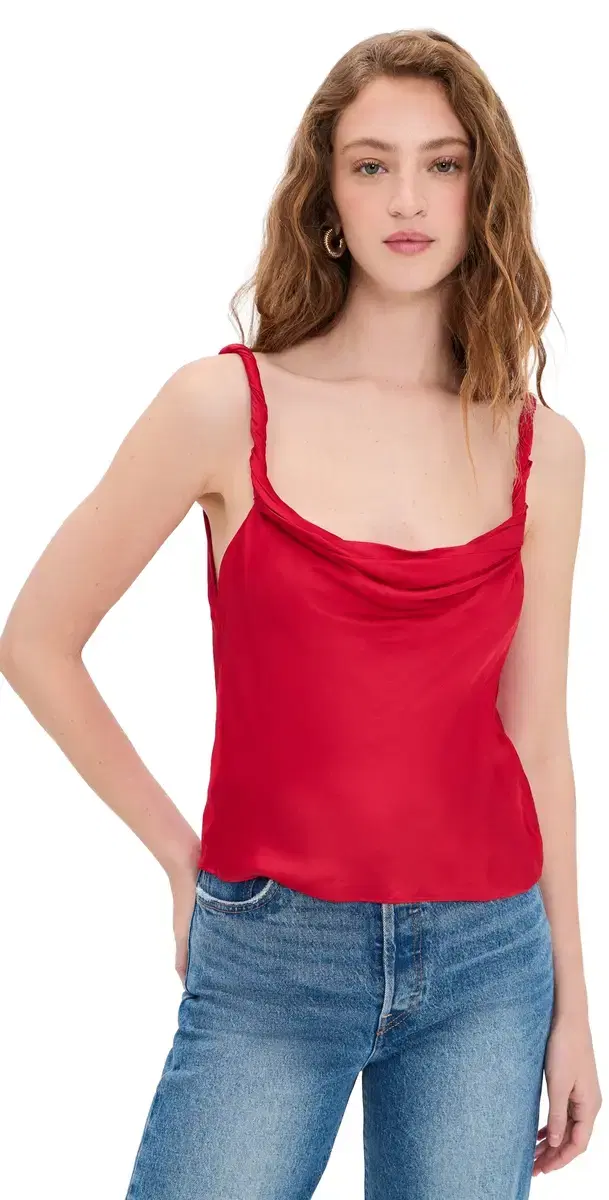 Monique Twist trap Cowl Neck Tank Chili Pepper