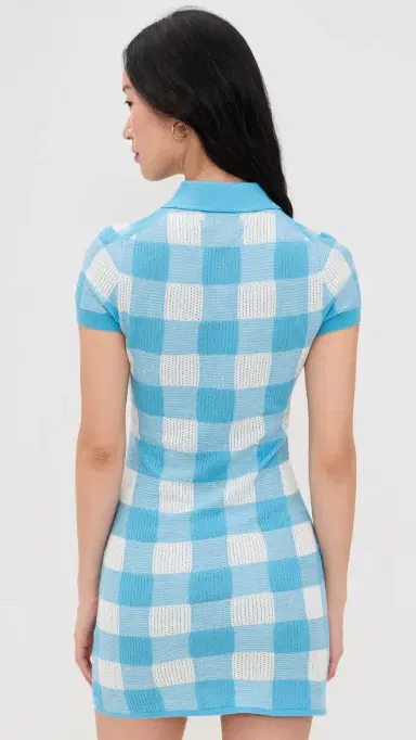 Guest In Residence Gingham Polo Dress Swimming Pool/Cream | Thumbnail 3