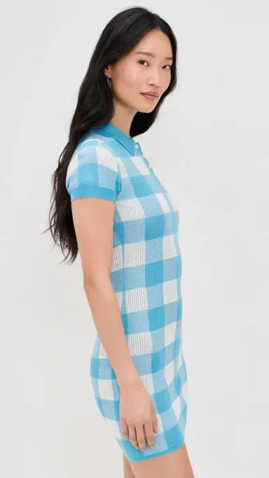 Guest In Residence Gingham Polo Dress Swimming Pool/Cream | Thumbnail 4