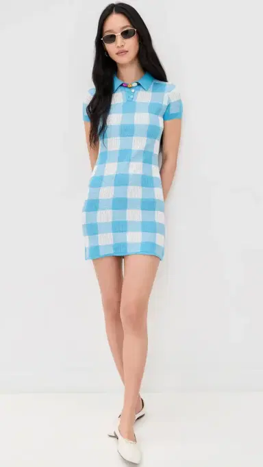 Guest In Residence Gingham Polo Dress Swimming Pool/Cream | Thumbnail 5