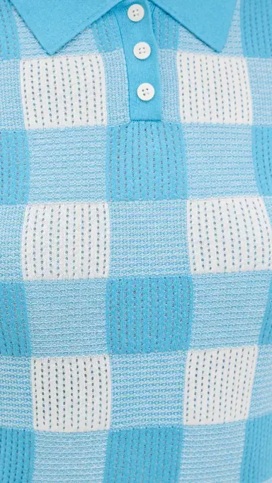 Guest In Residence Gingham Polo Dress Swimming Pool/Cream | Thumbnail 6