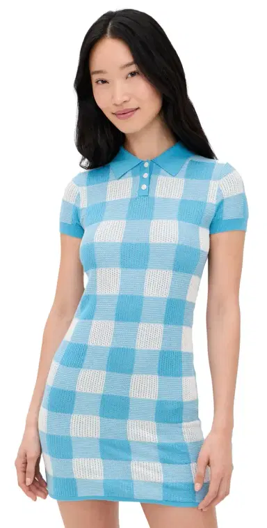 Guest In Residence Gingham Polo Dress Swimming Pool/Cream | Thumbnail 1