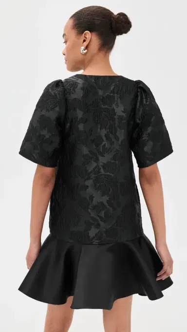 GANNI Satin Cloque Mini V Neck Dress Black | Thumbnail 3 GANNI Satin Cloque Mini V Neck Dress Black | Thumbnail 3