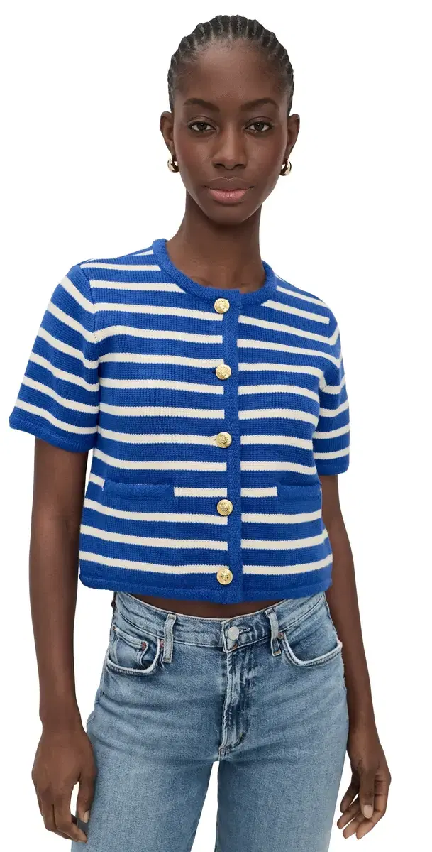 Knit triped weater Cardigan Blue/