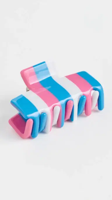Lele Sadoughi Mini Striped Claw Clip Coral Tide One Size | Thumbnail 2