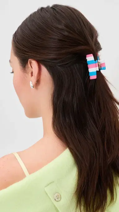 Lele Sadoughi Mini Striped Claw Clip Coral Tide One Size | Thumbnail 3