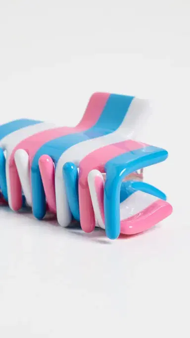 Lele Sadoughi Mini Striped Claw Clip Coral Tide One Size | Thumbnail 4