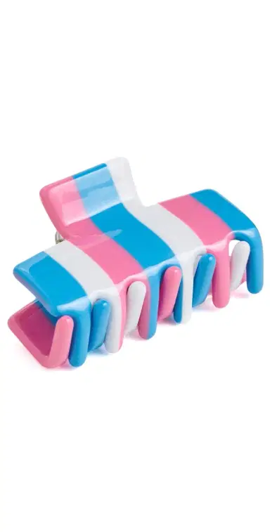 Lele Sadoughi Mini Striped Claw Clip Coral Tide One Size | Thumbnail 1