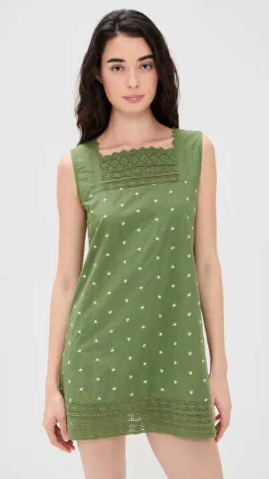 La Maregold Daisy Dress Solid Green w/ Pink Floral L | Thumbnail 2 La Maregold Daisy Dress Solid Green w/ Pink Floral L | Thumbnail 2