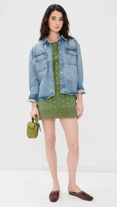 La Maregold Daisy Dress Solid Green w/ Pink Floral L | Thumbnail 5 La Maregold Daisy Dress Solid Green w/ Pink Floral L | Thumbnail 5