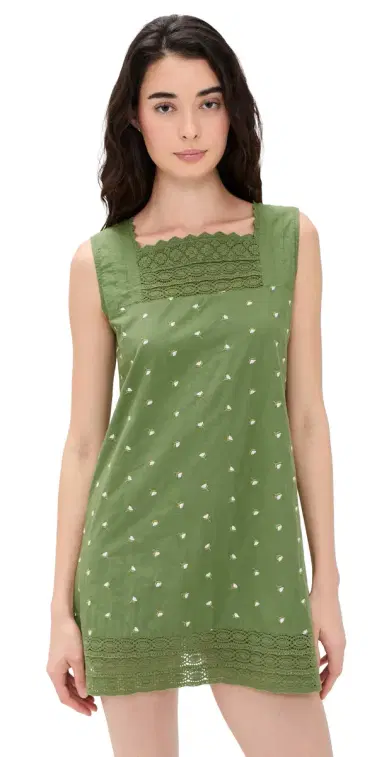 La Maregold Daisy Dress Solid Green w/ Pink Floral L | Thumbnail 1 La Maregold Daisy Dress Solid Green w/ Pink Floral L | Thumbnail 1