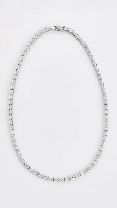 SHASHI Oval Tennis Necklace Silver One Size | Thumbnail 2 SHASHI Oval Tennis Necklace Silver One Size | Thumbnail 2