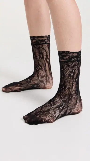 Stems Floral Fishnet Socks Black One Size | Thumbnail 2