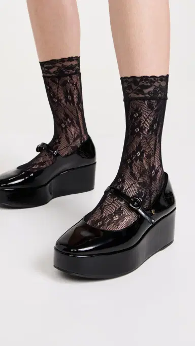 Stems Floral Fishnet Socks Black One Size | Thumbnail 3