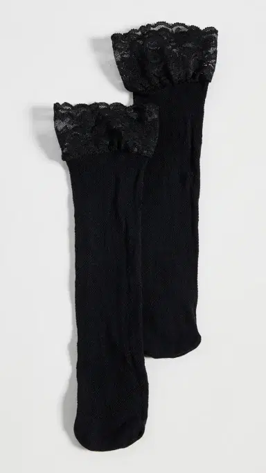 Stems Floral Fishnet Socks Black One Size | Thumbnail 4