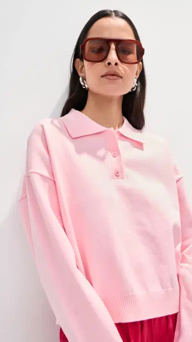LE BOP Zadie Cropped Polo Pink L | Thumbnail 2 LE BOP Zadie Cropped Polo Pink L | Thumbnail 2