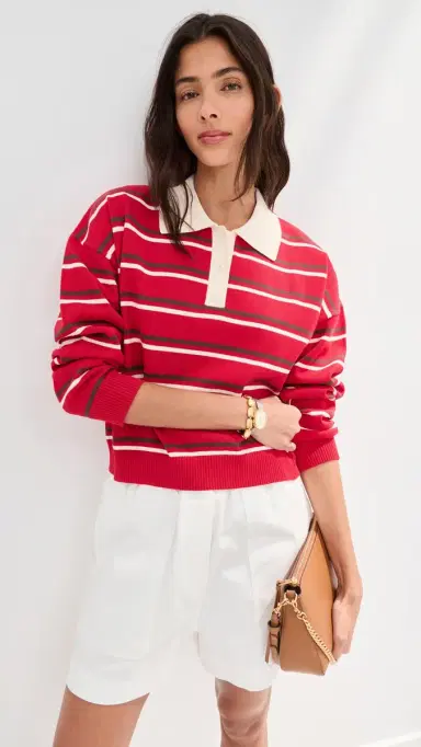 LE BOP Zadie Crop Polo Goji Stripe | Thumbnail 2 LE BOP Zadie Crop Polo Goji Stripe | Thumbnail 2