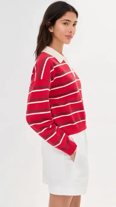 LE BOP Zadie Crop Polo Goji Stripe | Thumbnail 4 LE BOP Zadie Crop Polo Goji Stripe | Thumbnail 4