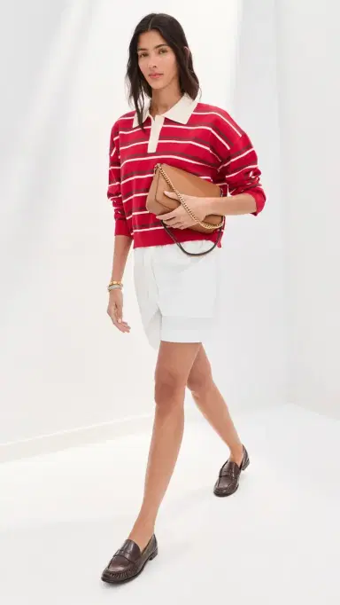 LE BOP Zadie Crop Polo Goji Stripe | Thumbnail 5 LE BOP Zadie Crop Polo Goji Stripe | Thumbnail 5