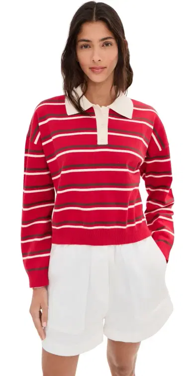 LE BOP Zadie Crop Polo Goji Stripe | Thumbnail 1 LE BOP Zadie Crop Polo Goji Stripe | Thumbnail 1