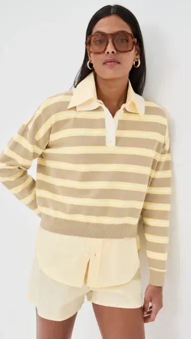 LE BOP Zadie Crop Polo Almond Stripe | Thumbnail 2 LE BOP Zadie Crop Polo Almond Stripe | Thumbnail 2