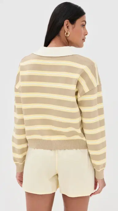 LE BOP Zadie Crop Polo Almond Stripe | Thumbnail 3 LE BOP Zadie Crop Polo Almond Stripe | Thumbnail 3