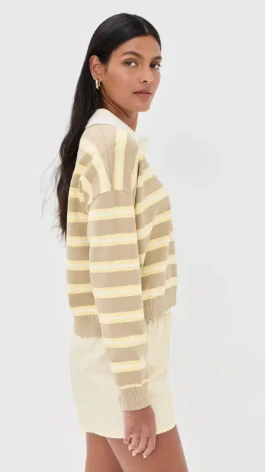 LE BOP Zadie Crop Polo Almond Stripe | Thumbnail 4 LE BOP Zadie Crop Polo Almond Stripe | Thumbnail 4