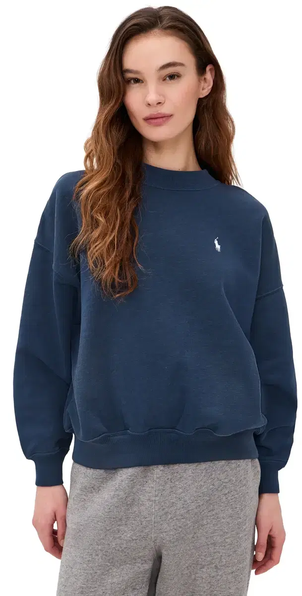 Vintage Fleece Knit Long Sleeve Crew Neck Newport Navy