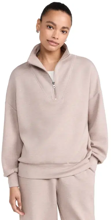 Varley Hawley Half Zip Sweat Taupe Marl L | Thumbnail 1 Varley Hawley Half Zip Sweat Taupe Marl L | Thumbnail 1
