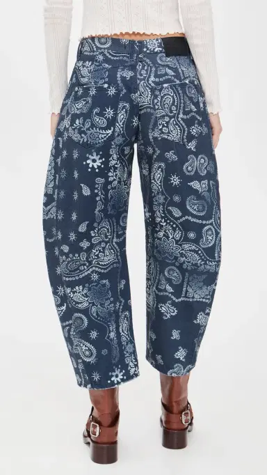 Free People Good Luck Printed Barrel Jeans Navy Bandana | Thumbnail 3