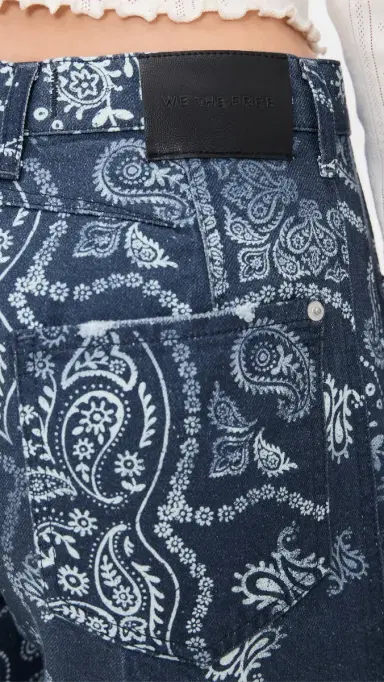 Free People Good Luck Printed Barrel Jeans Navy Bandana | Thumbnail 6