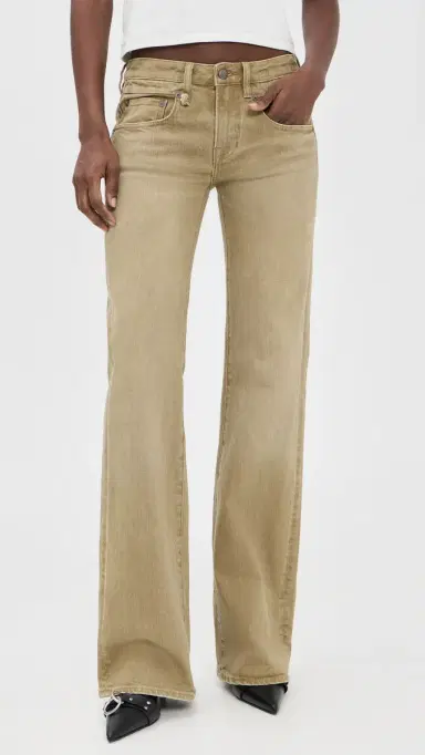 R13 Boy Flare Jeans Olive Green Haze Stretch | Thumbnail 2