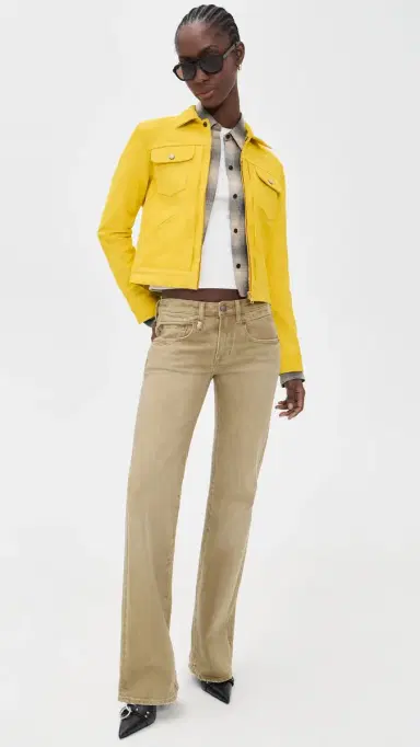 R13 Boy Flare Jeans Olive Green Haze Stretch | Thumbnail 5