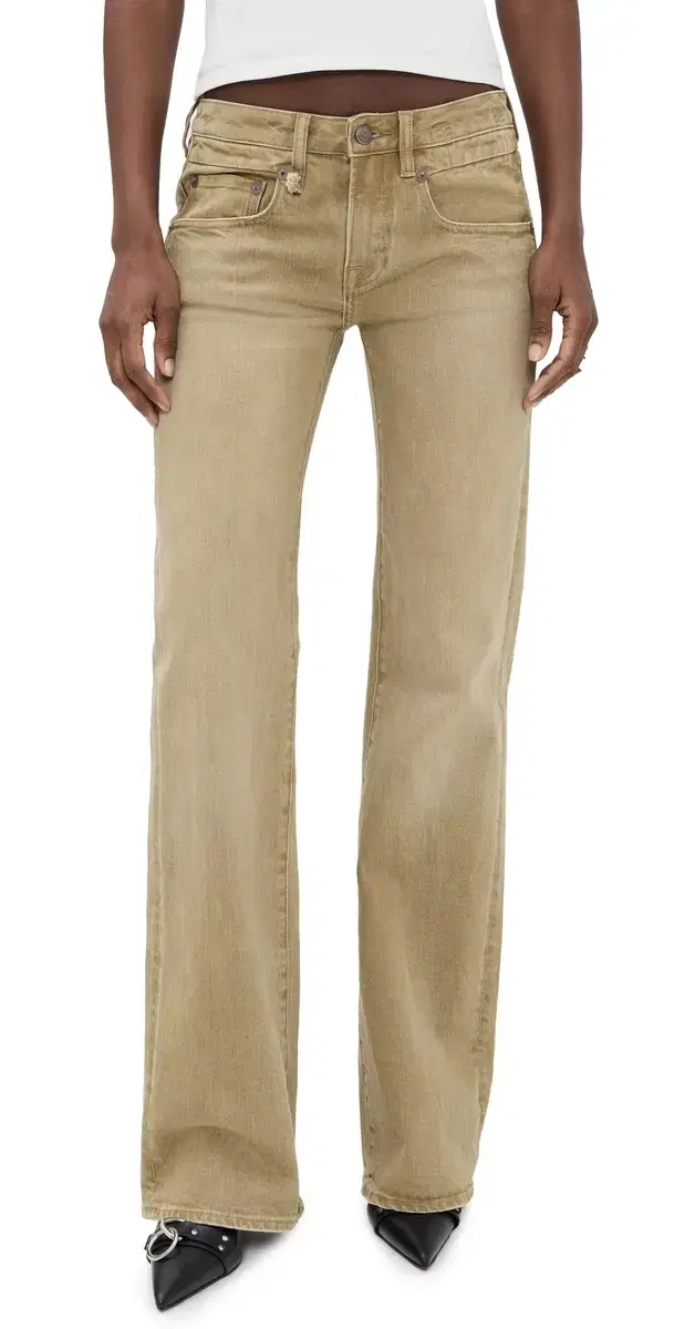 R13 Boy Flare Jeans Olive Green Haze Stretch